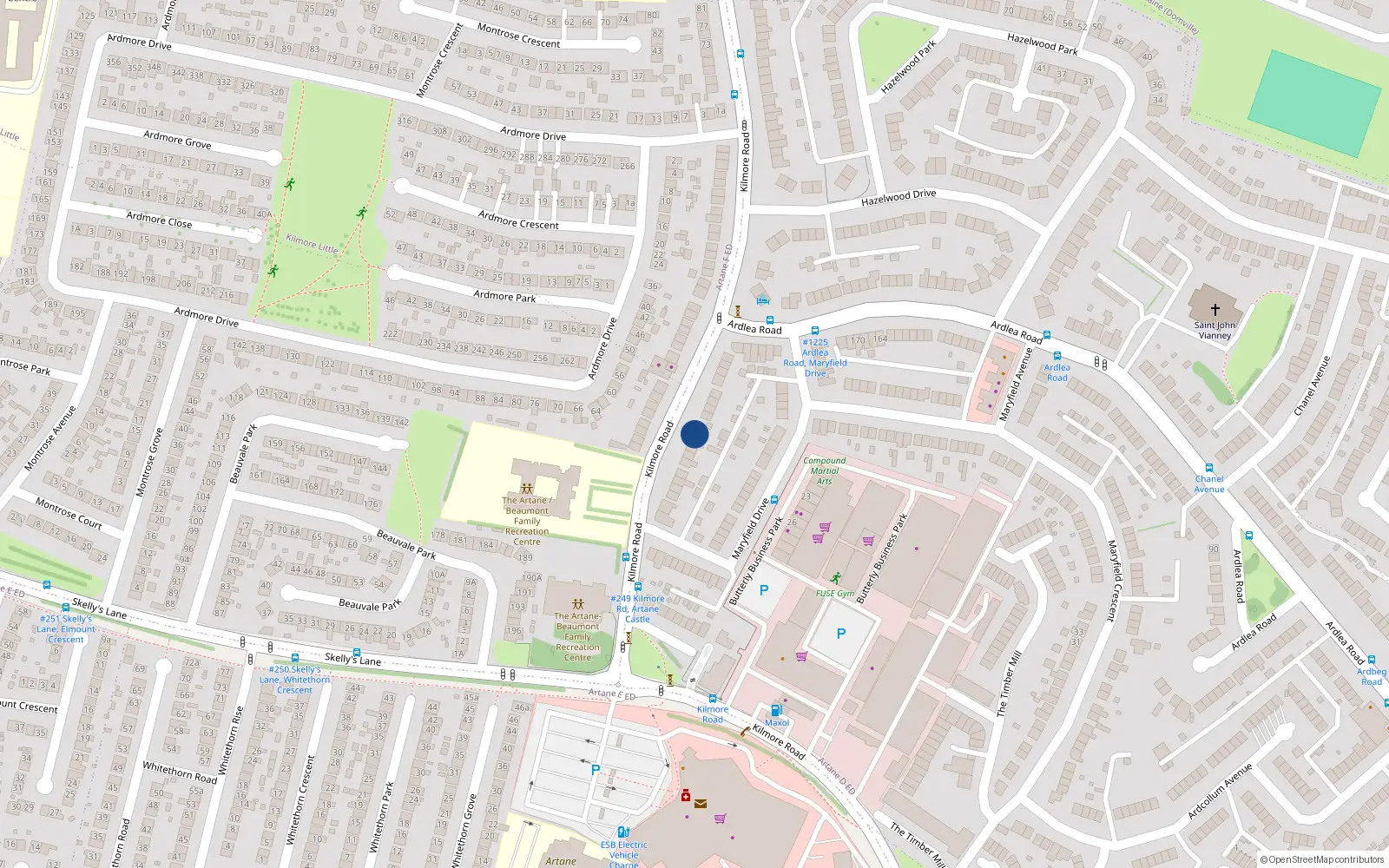 Overhead map showing the location of 74 Kilmore Road, Artane, Dublin 5