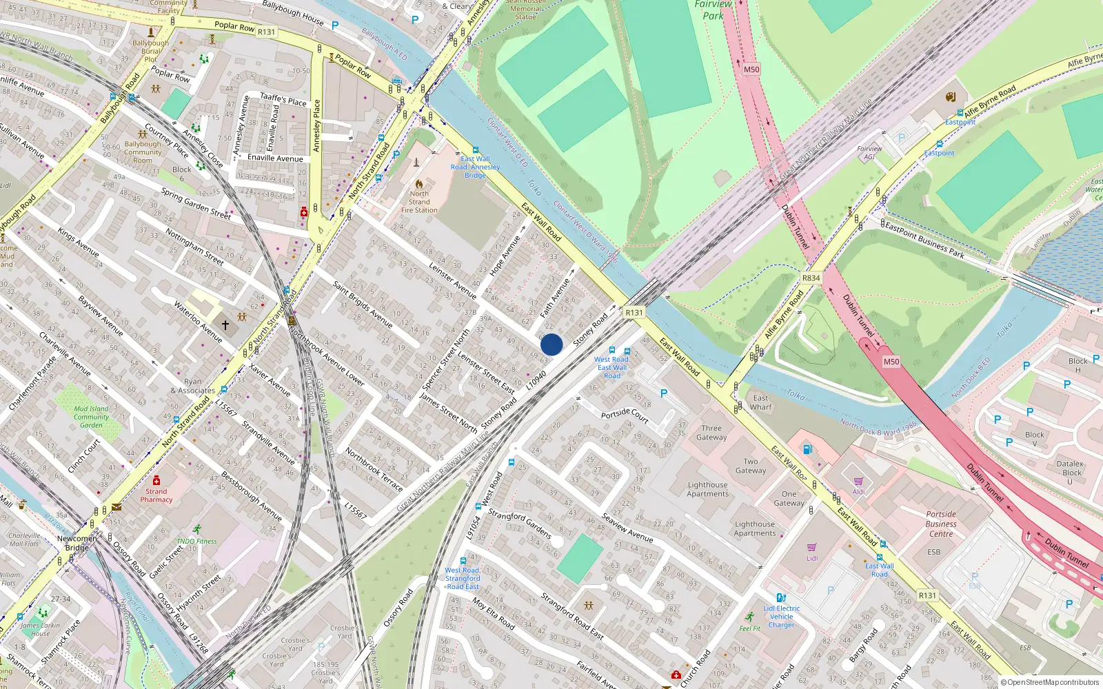 Overhead map showing the location of 74 Leinster Avenue, North Strand