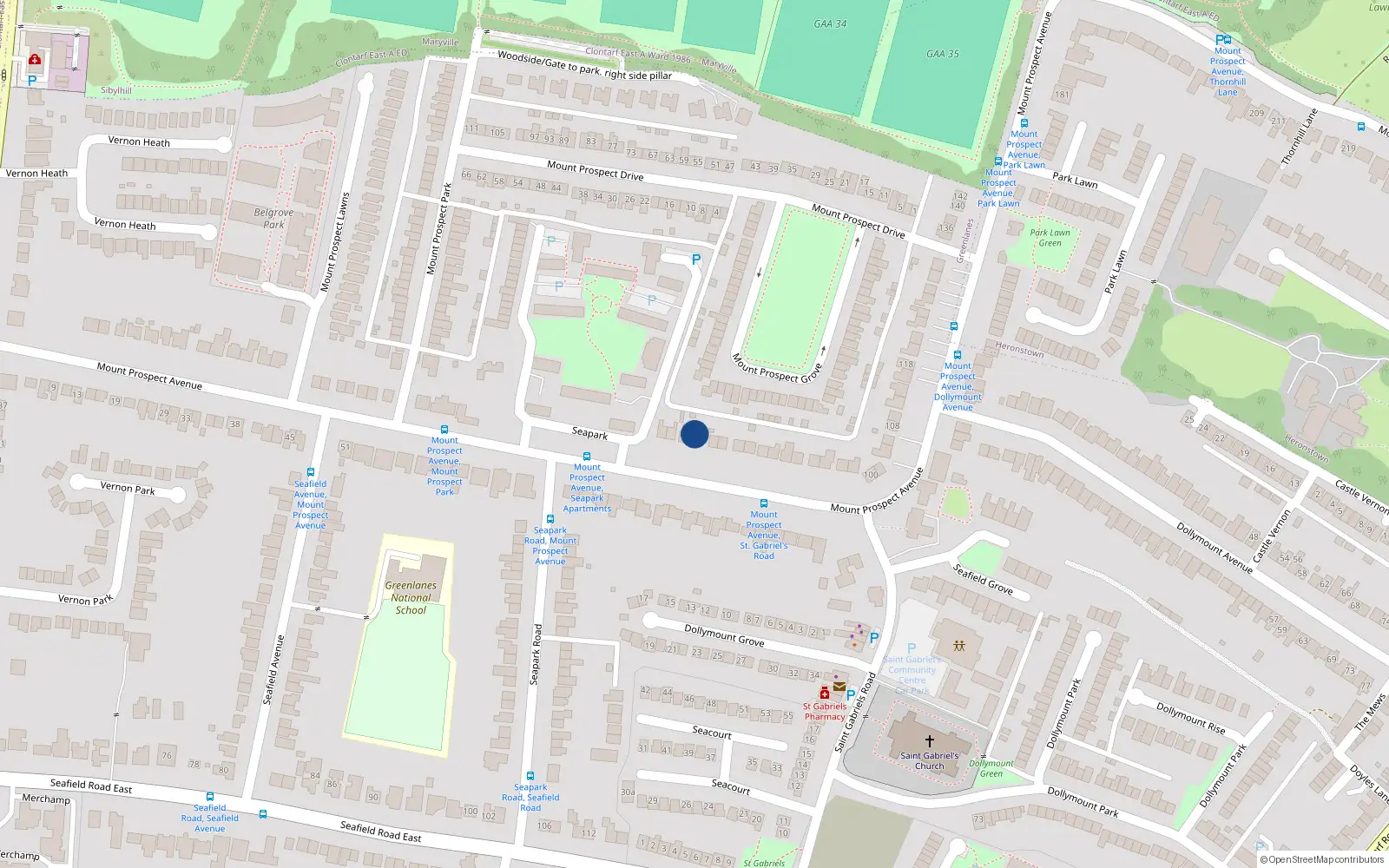 Overhead map showing the location of 74 Mount Prospect Avenue, Dublin 3
