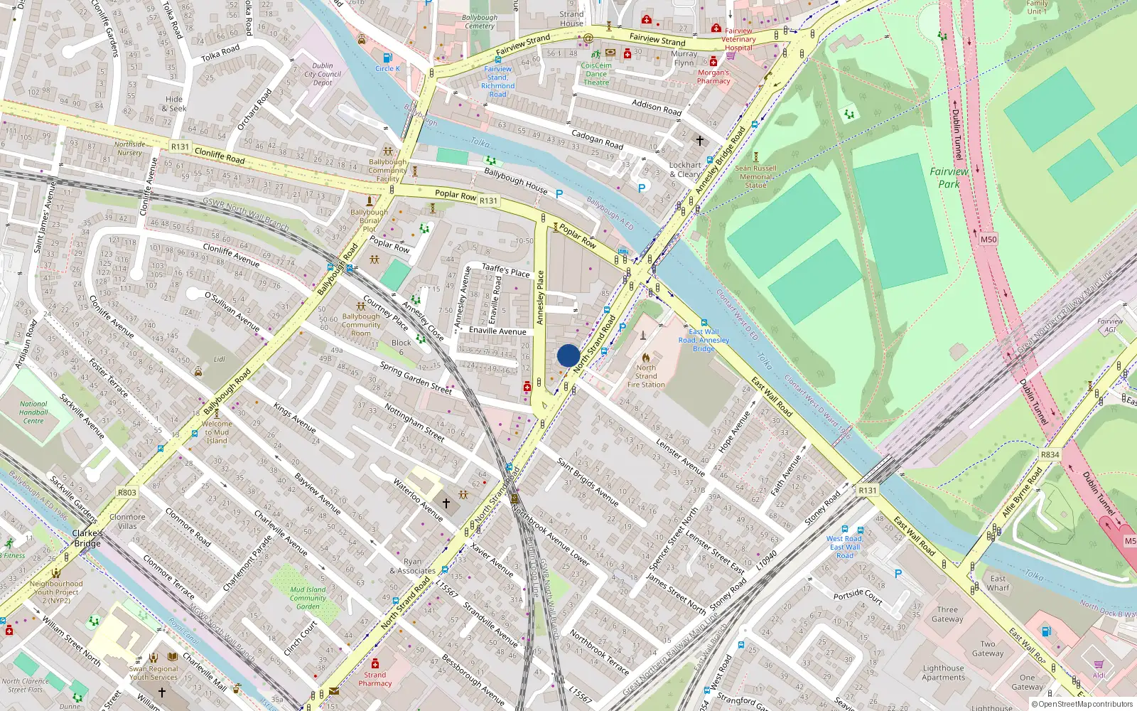 Overhead map showing the location of 74 North Strand Road, North Strand