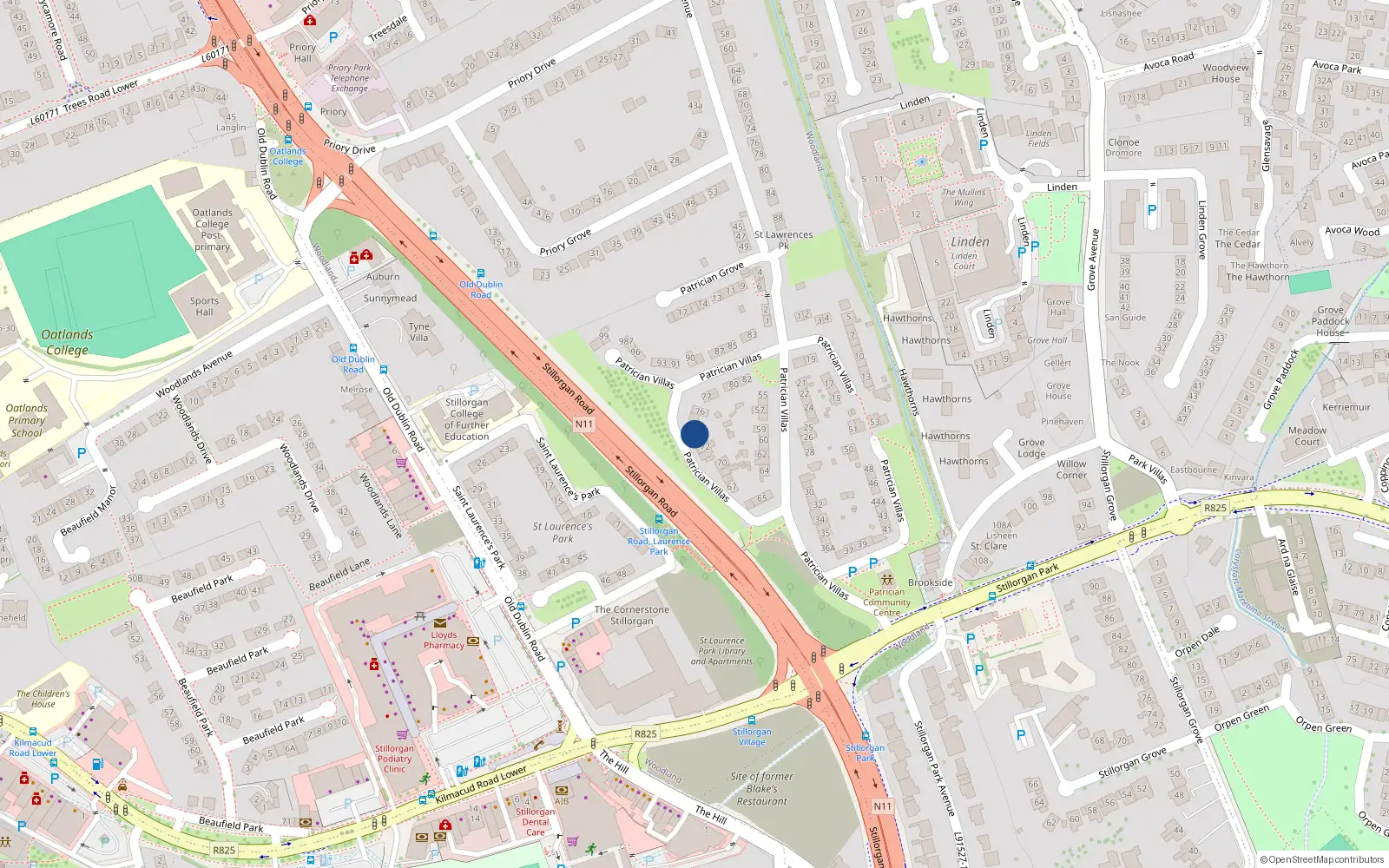 Overhead map showing the location of 74 Patrician Villas, Dublin