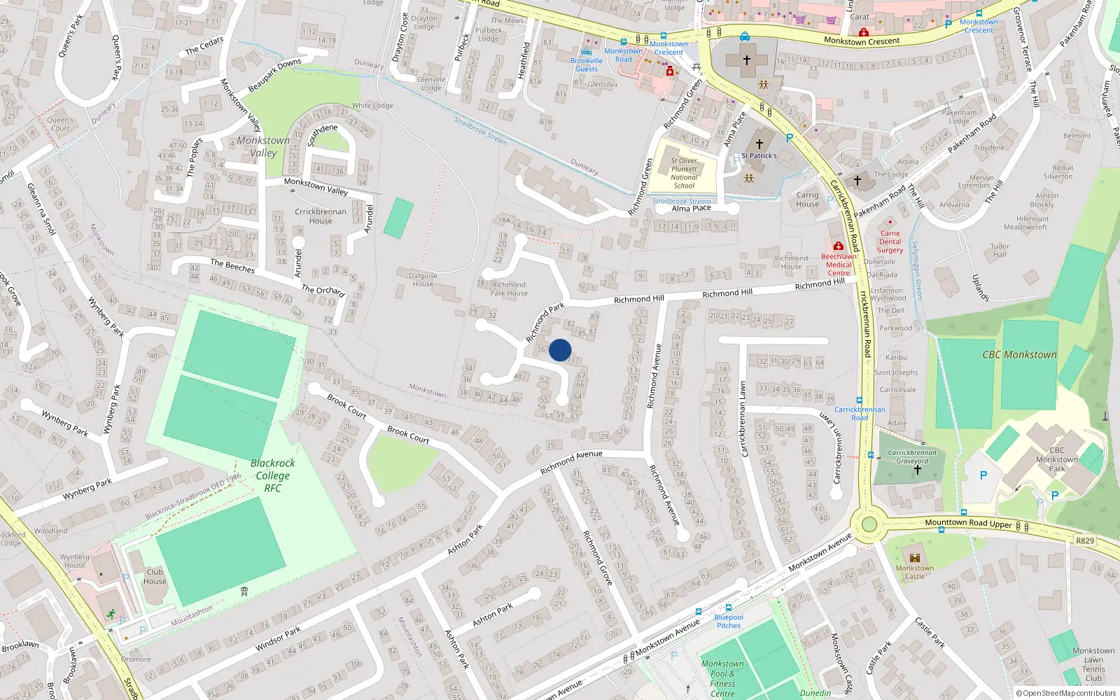 Overhead map showing the location of 74 Richmond Park, Dublin