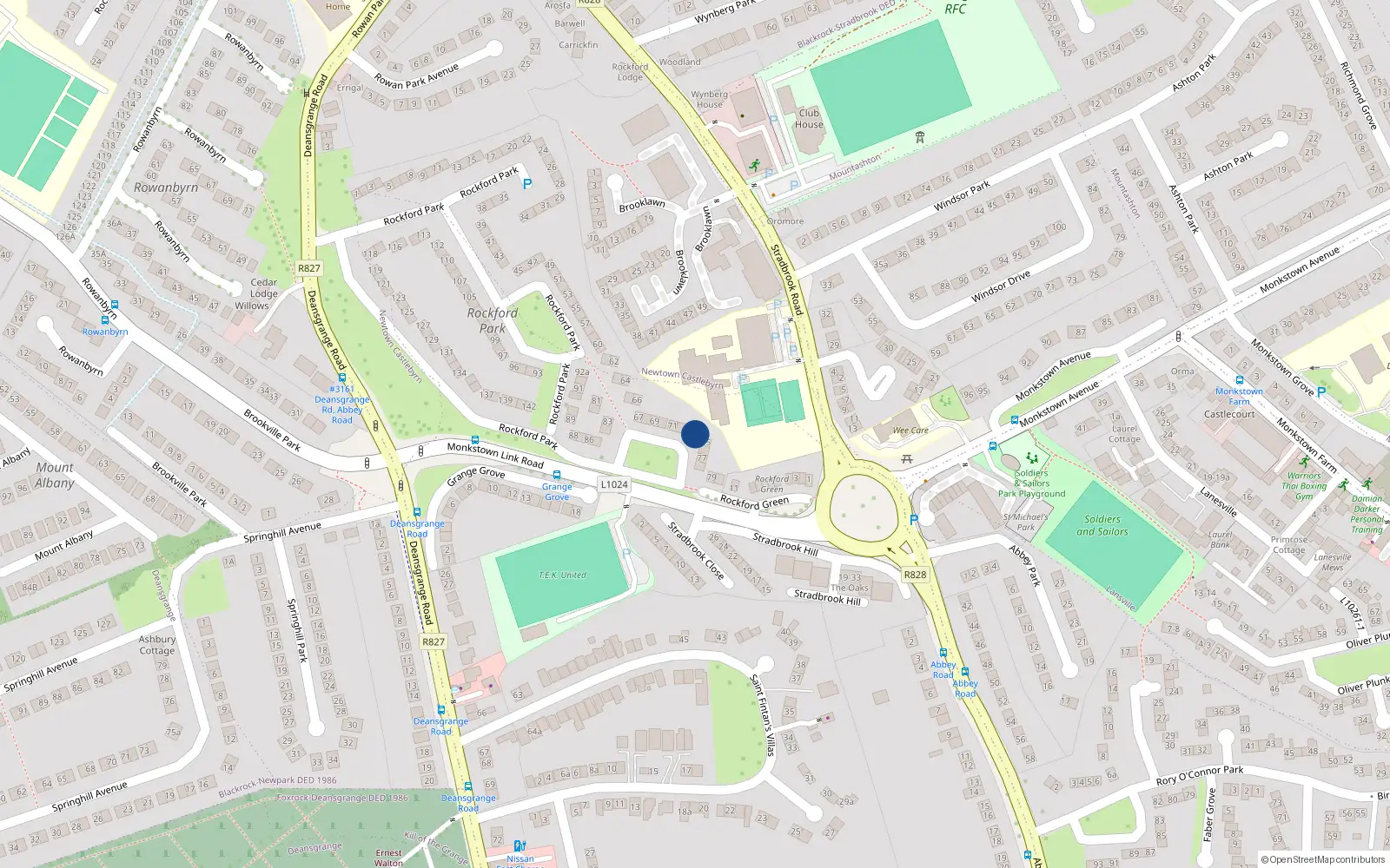 Overhead map showing the location of 74 Rockford Park, Blackrock, Dublin