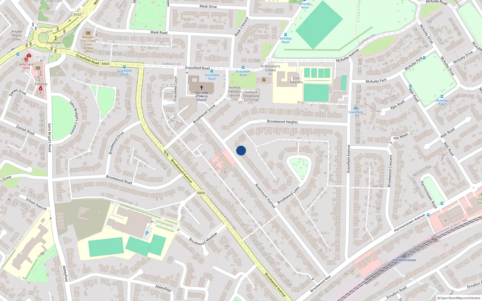 Overhead map showing the location of 74 Rosemount Avenue, Dublin 5