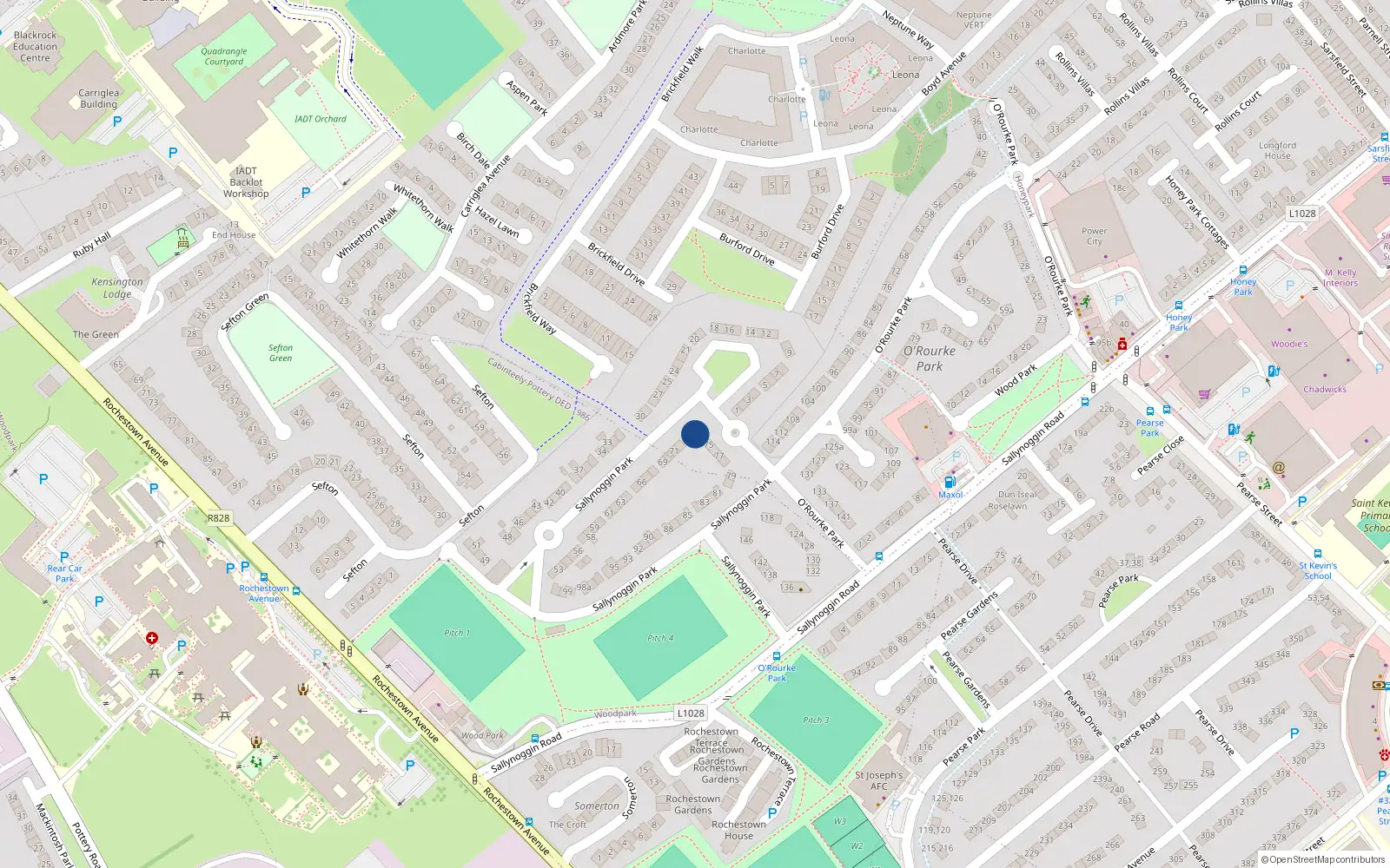 Overhead map showing the location of 74 Sallynoggin Park, Sallynoggin