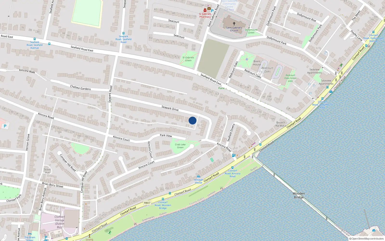 Overhead map showing the location of 74 Seapark Drive, Clontarf, Dublin 3
