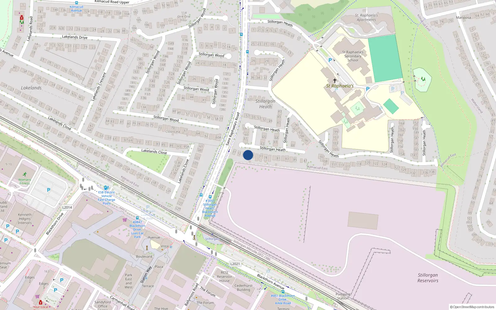 Overhead map showing the location of 74 Stillorgan Heath, Dublin
