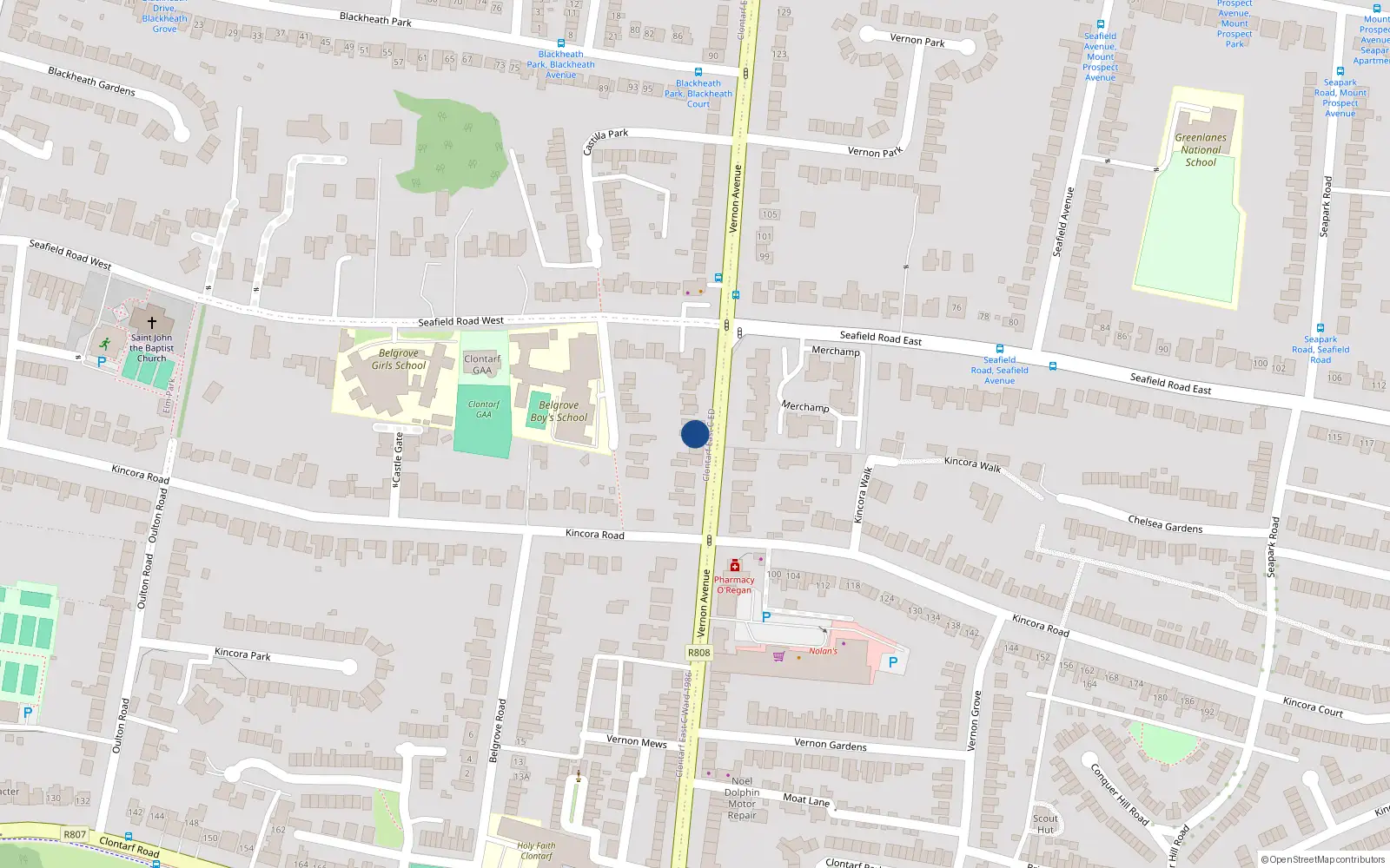 Overhead map showing the location of 74 Vernon Avenue, Clontarf, Dublin 3