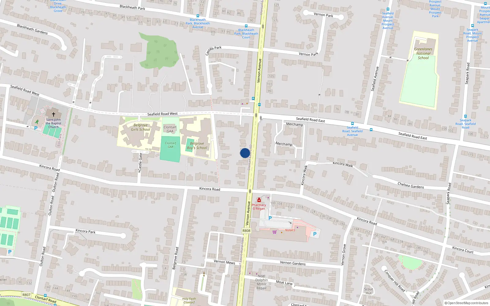 Overhead map showing the location of 74 Vernon Avenue, Dublin 3