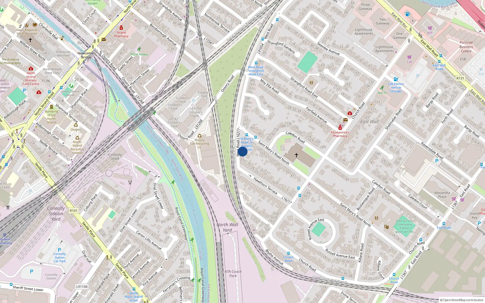 Overhead map showing the location of 74 West Road, Dublin 3