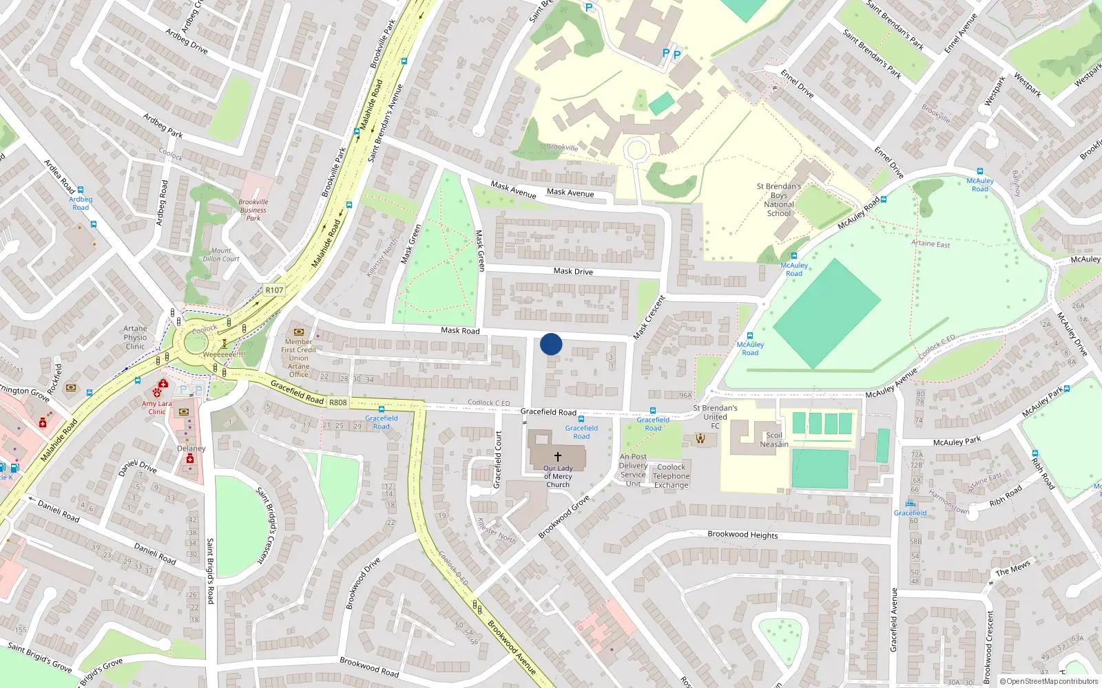 Overhead map showing the location of 74B Gracefield Road, Dublin 5