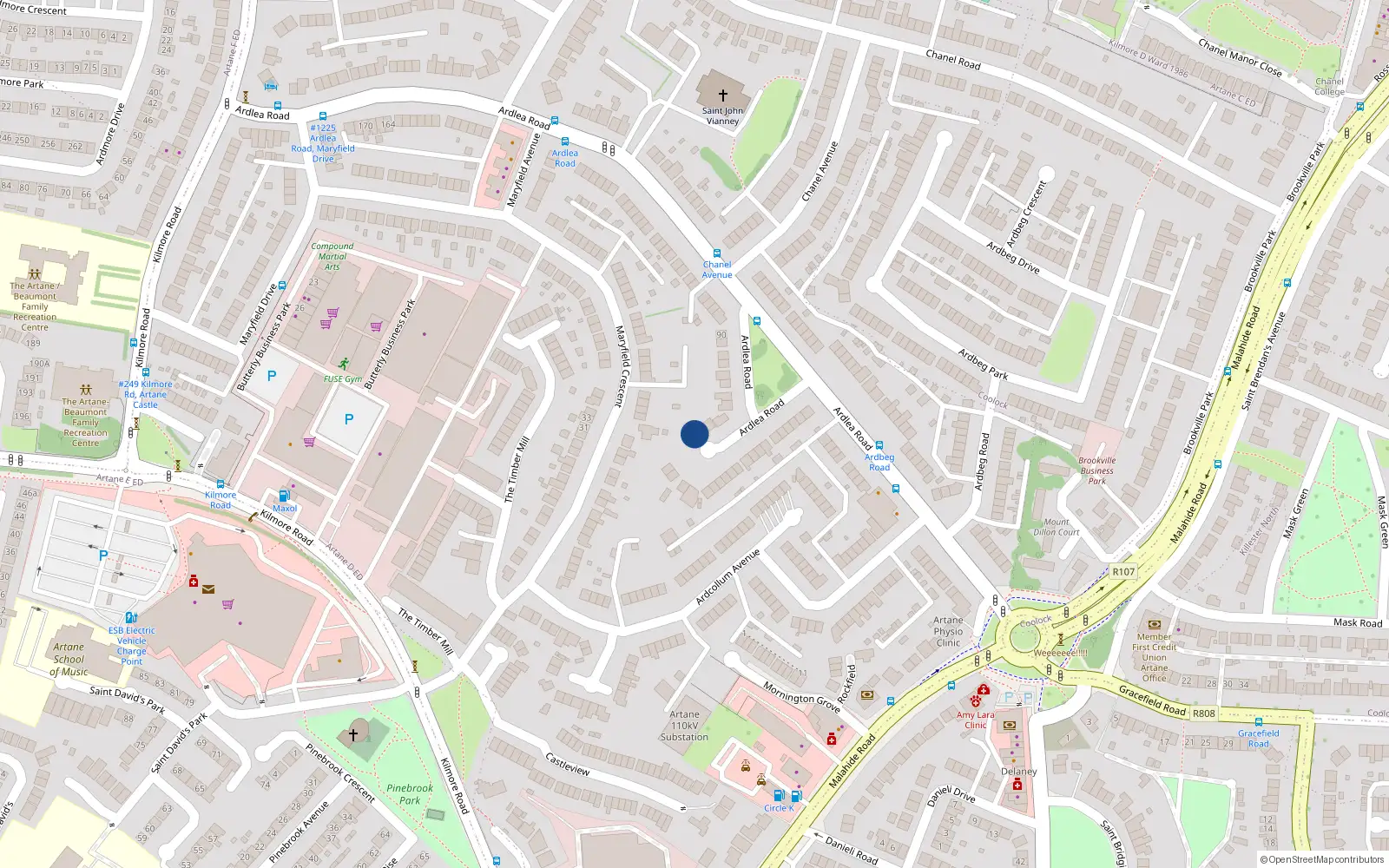 Overhead map showing the location of 74F Ardlea Road, Artane, Dublin 5