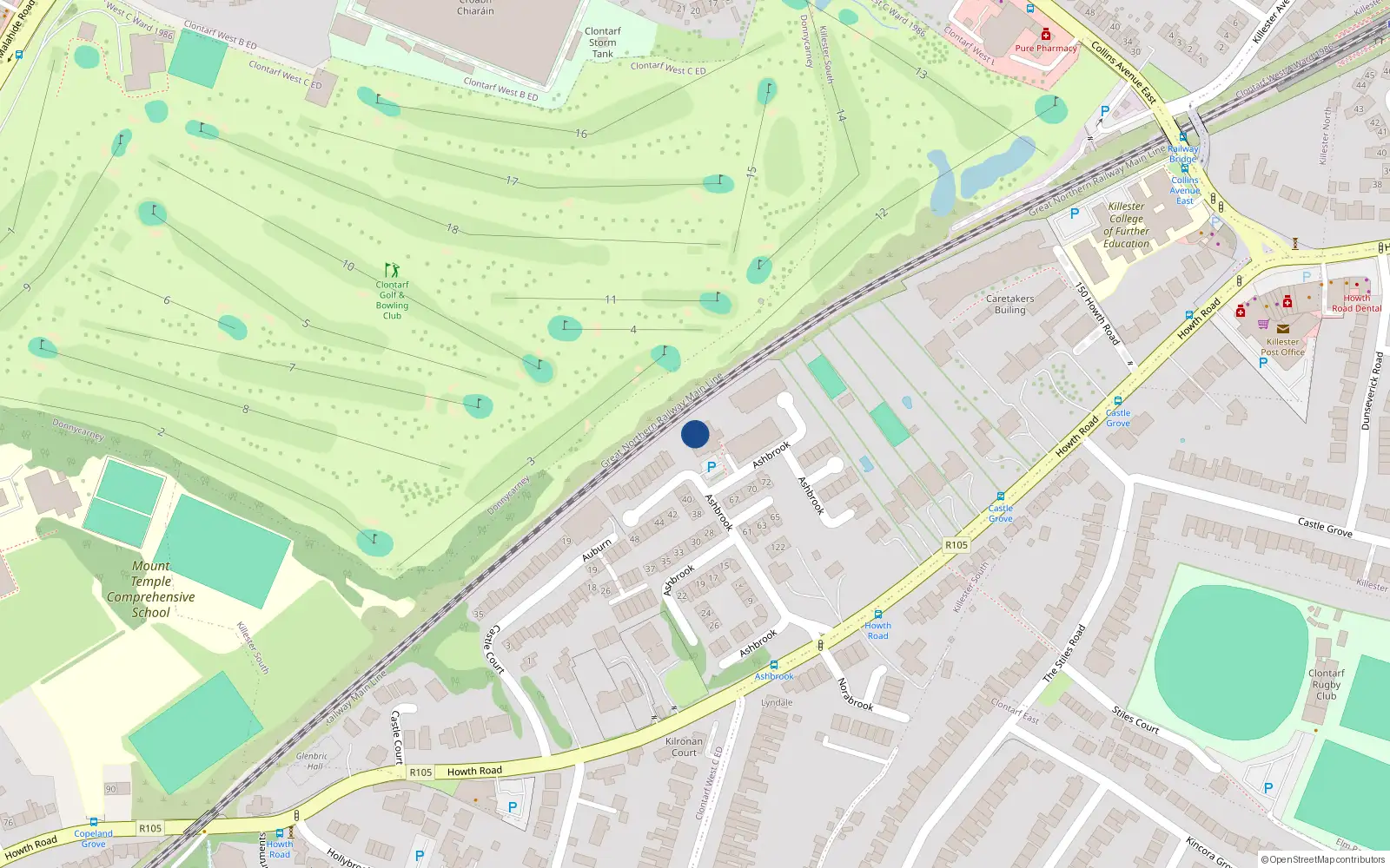 Overhead map showing the location of 75 Ashbrook, Dublin 3