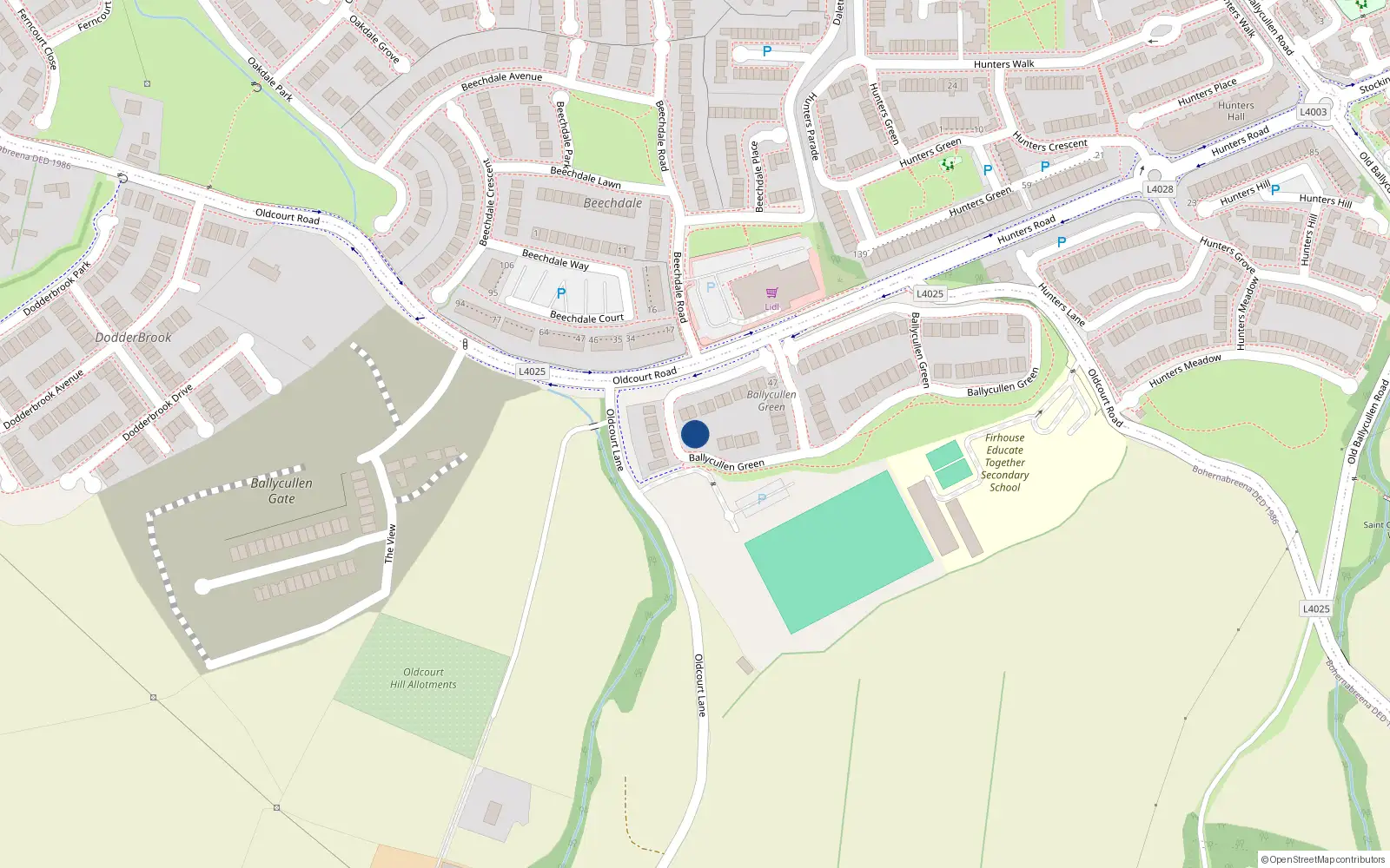 Overhead map showing the location of 75 Ballycullen Green, Dublin 24