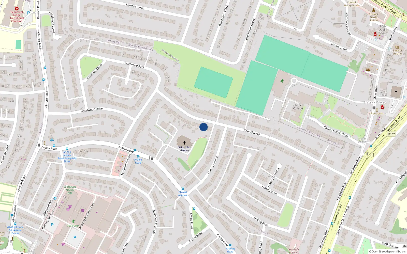 Overhead map showing the location of 75 Chanel Road, Dublin 5