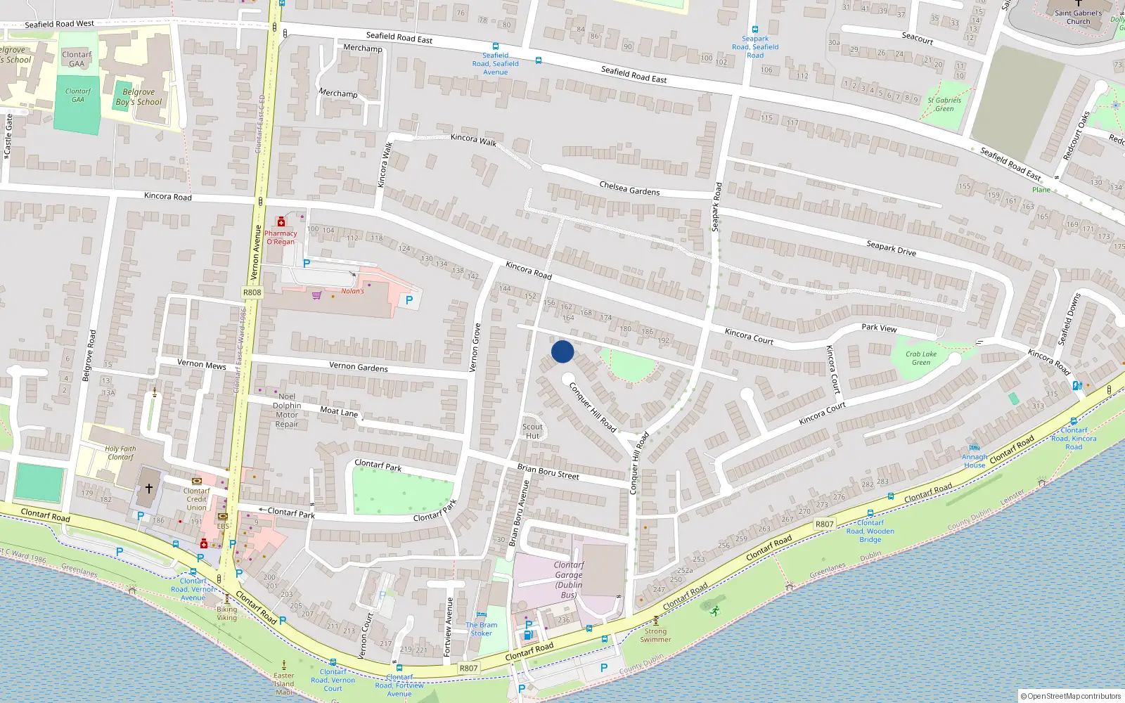 Overhead map showing the location of 75 Conquer Hill Road, Dublin 3
