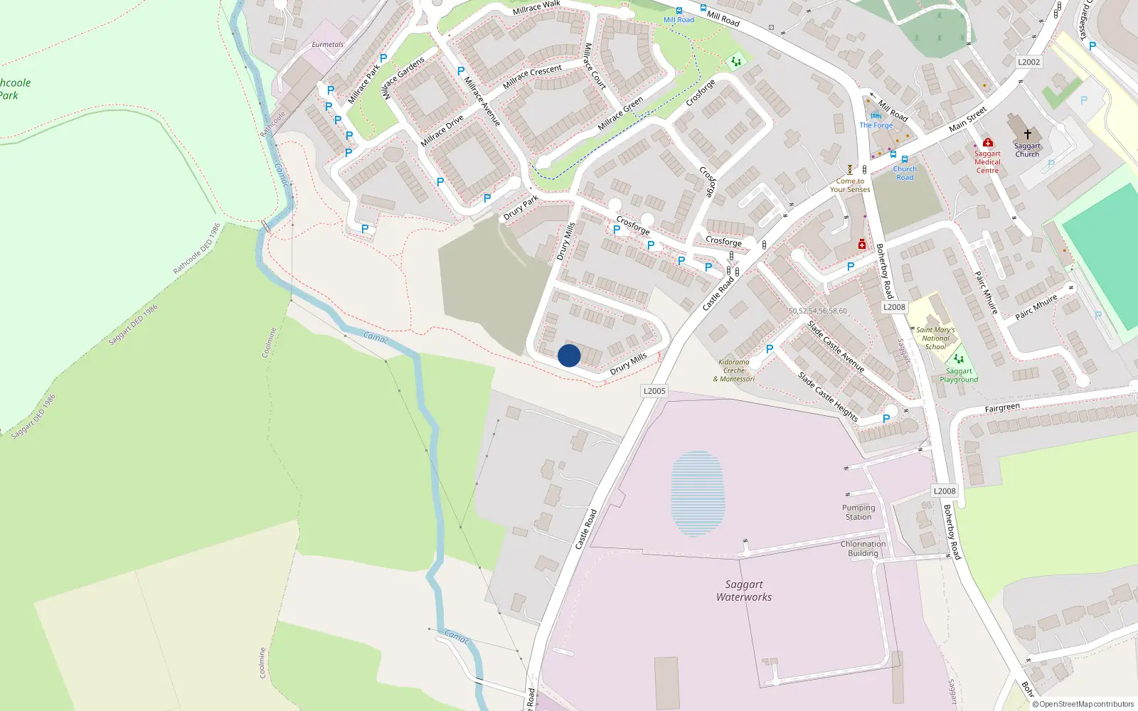 Overhead map showing the location of 75 Drury Mills, Saggart