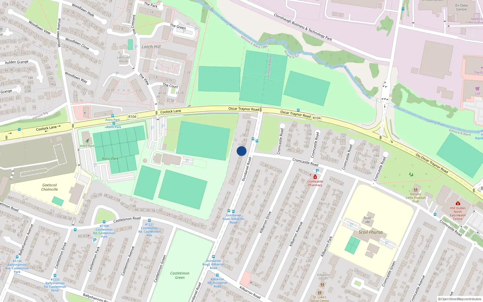 Overhead map showing the location of 75 Dundaniel Road, Kilmore, Coolock Dublin 5