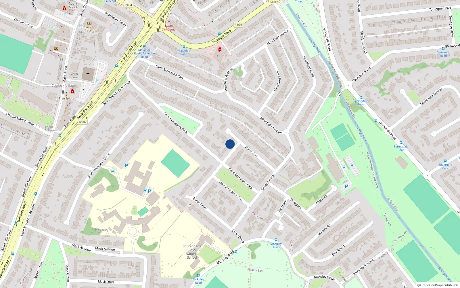 Overhead map showing the location of 75 Ennel Drive, Dublin 5