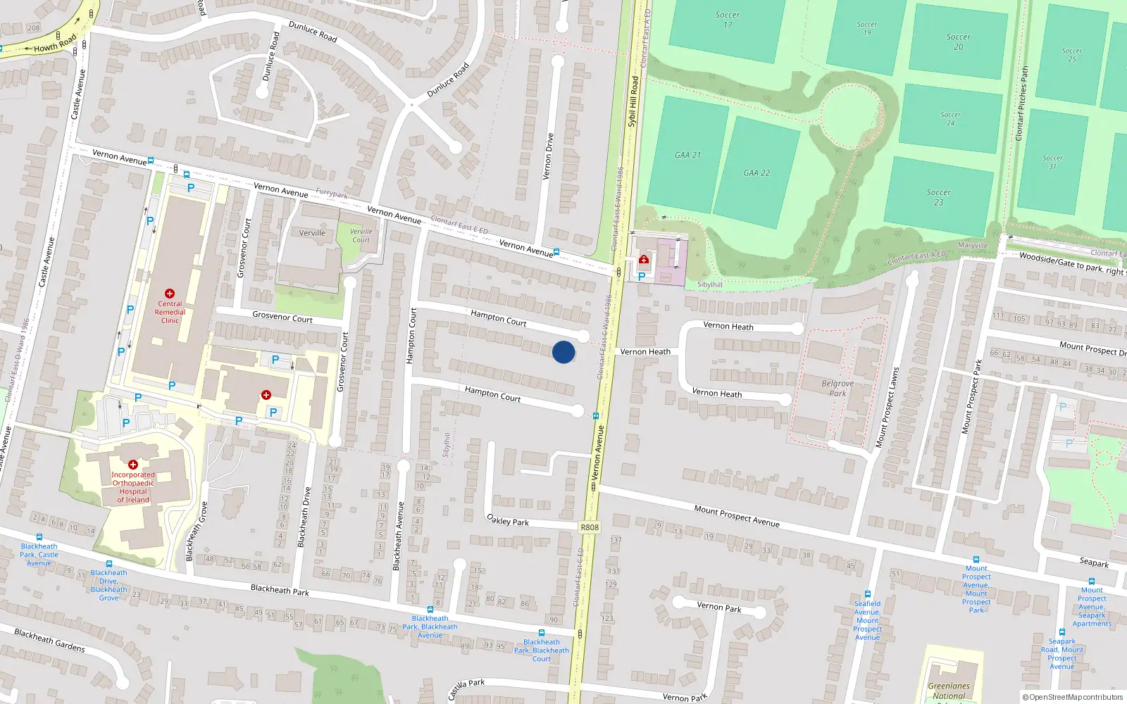 Overhead map showing the location of 75 Hampton Court, Dublin 3