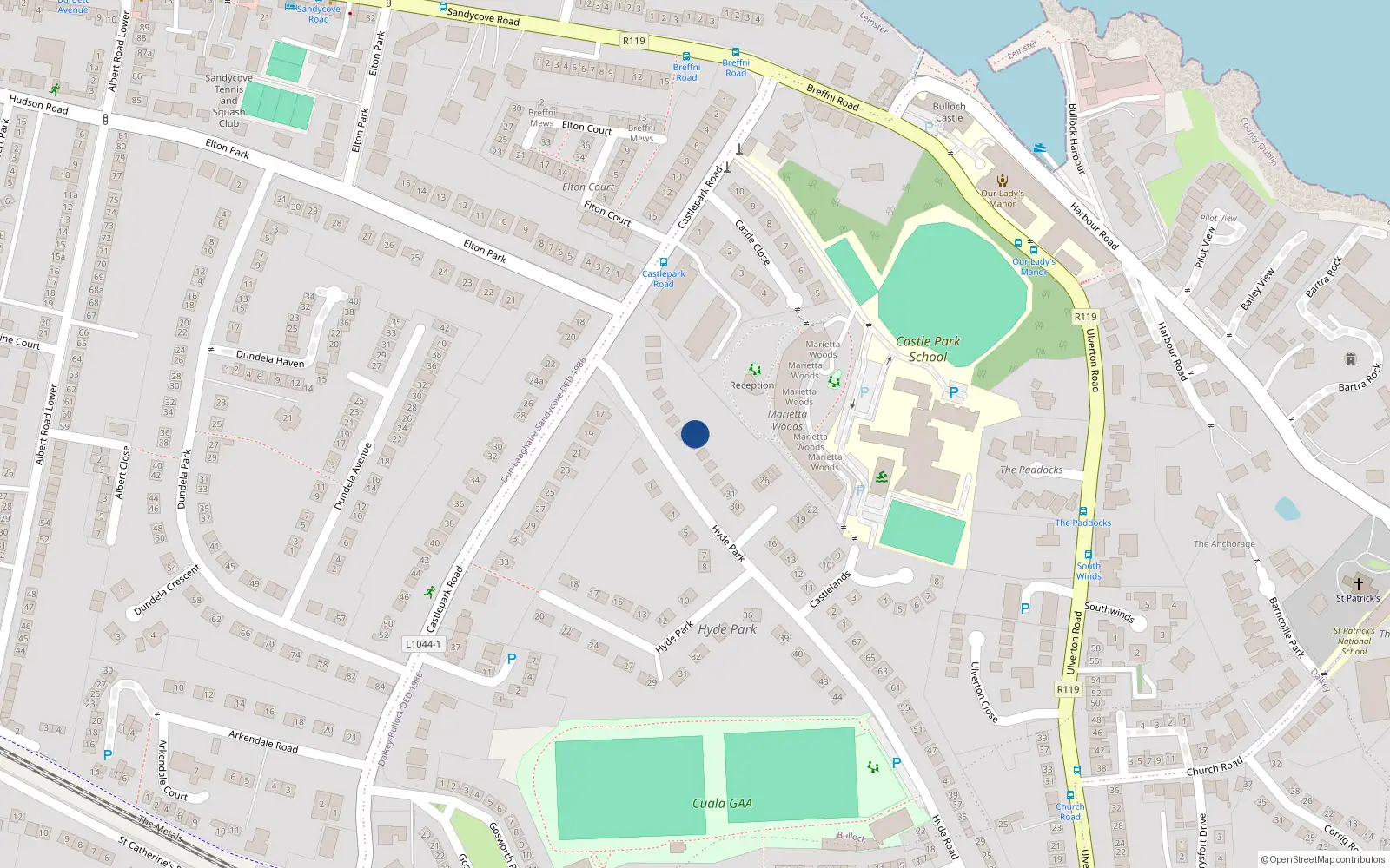 Overhead map showing the location of 75 Hyde Road, Dublin