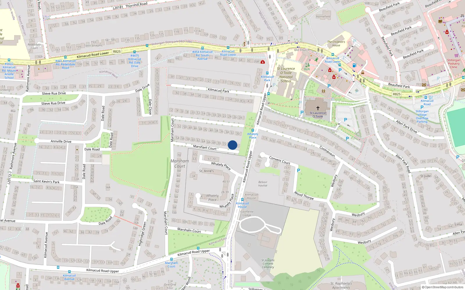 Overhead map showing the location of 75 Marsham Court, Kilmacud, Blackrock