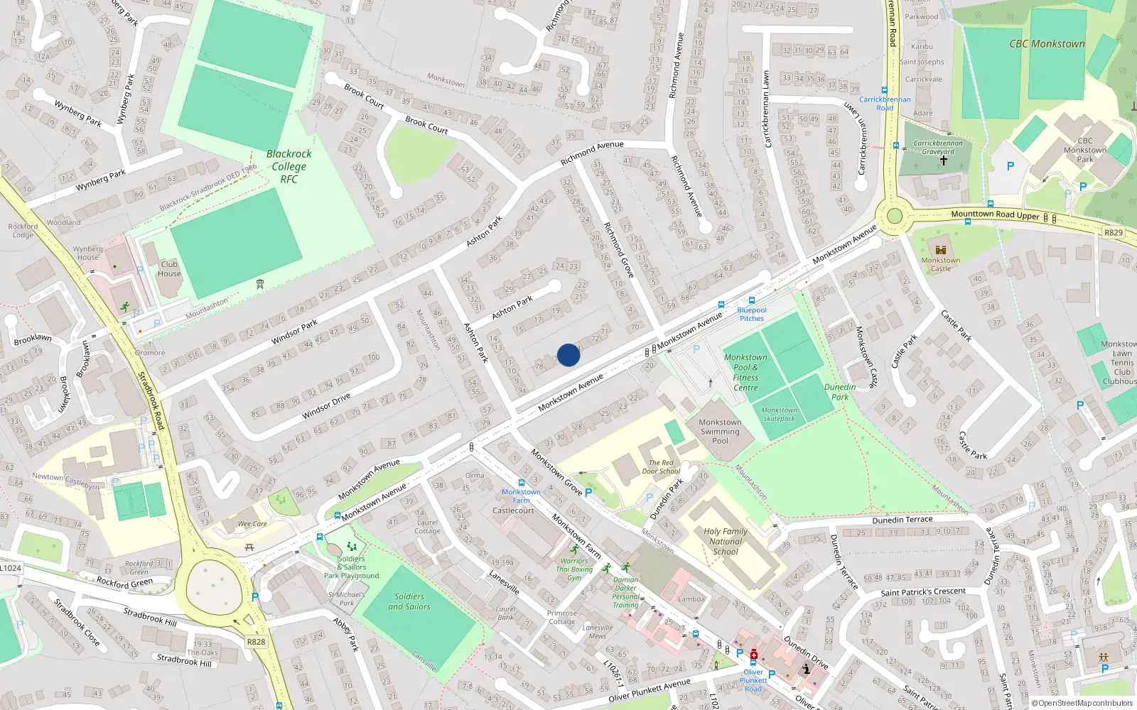 Overhead map showing the location of 75 Monkstown Avenue, Monkstown
