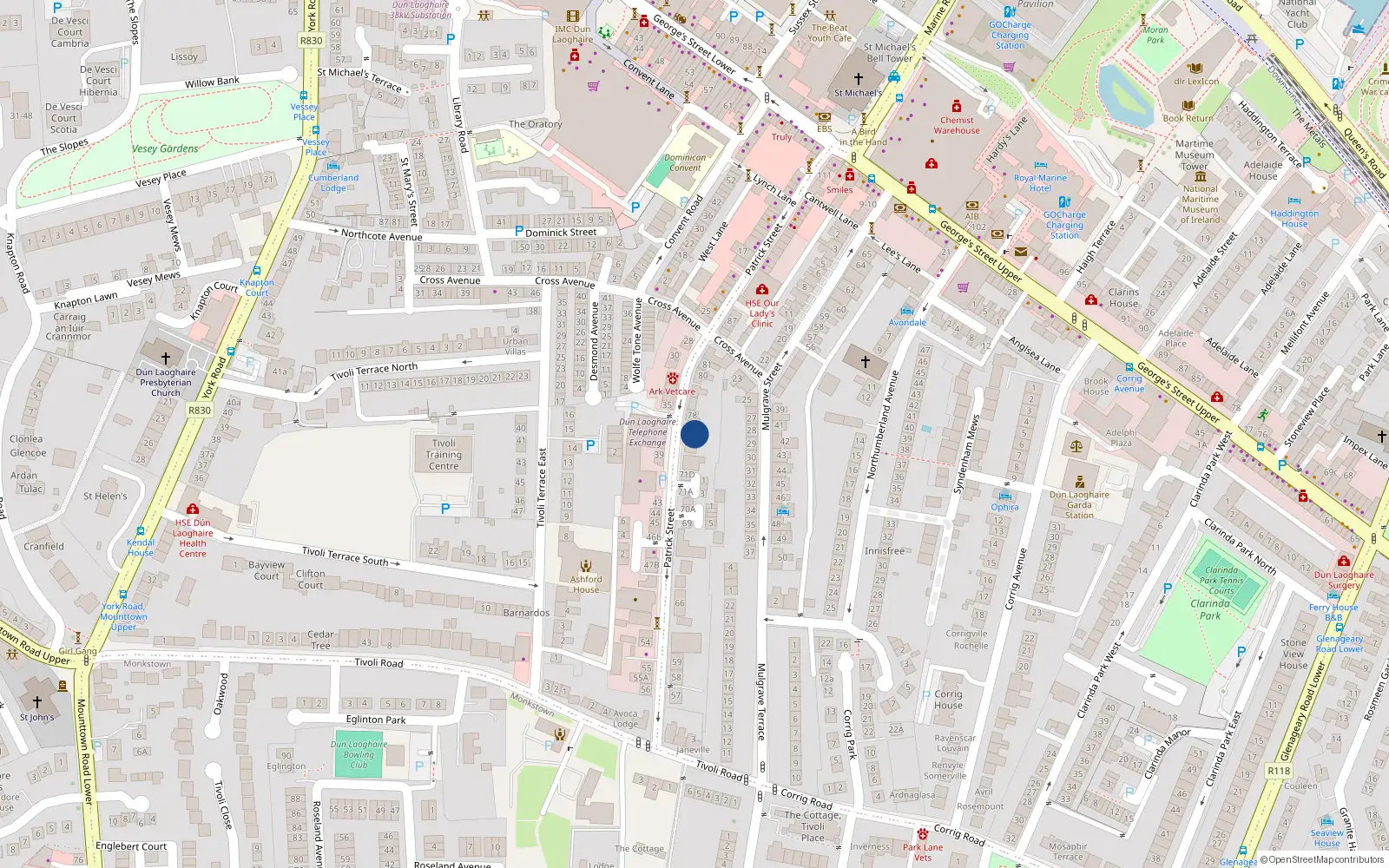 Overhead map showing the location of 75 Patrick Street, Dublin
