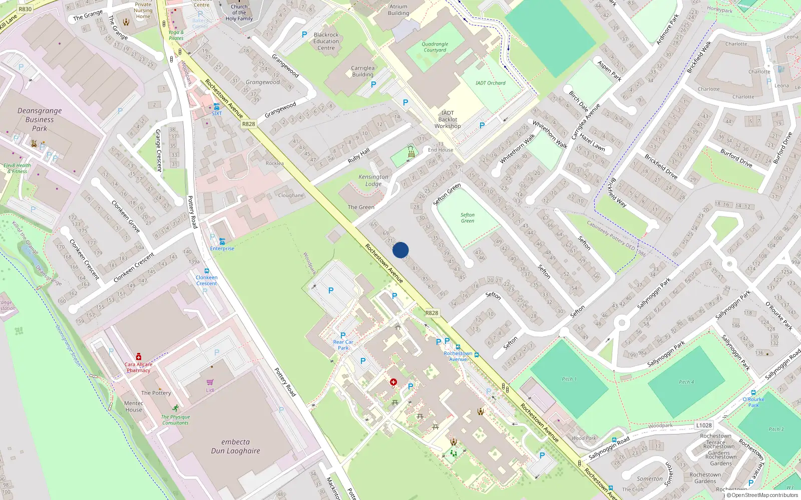 Overhead map showing the location of 75 Rochestown Avenue, Co Dublin