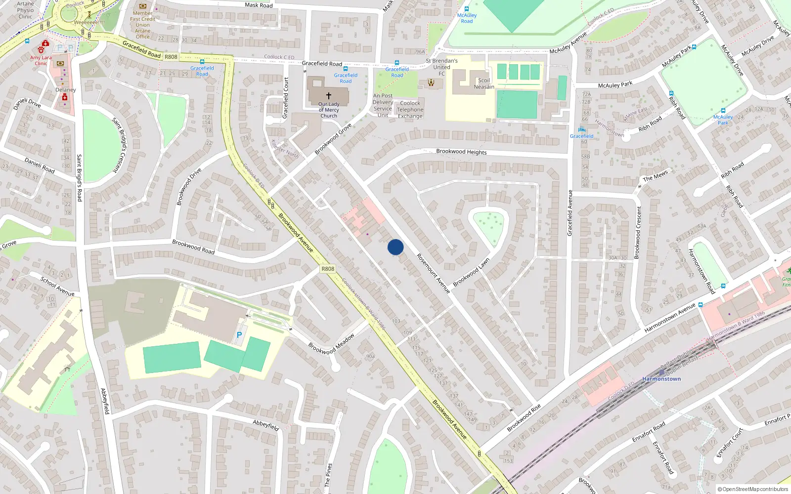 Overhead map showing the location of 75 Rosemount Avenue, Dublin 5