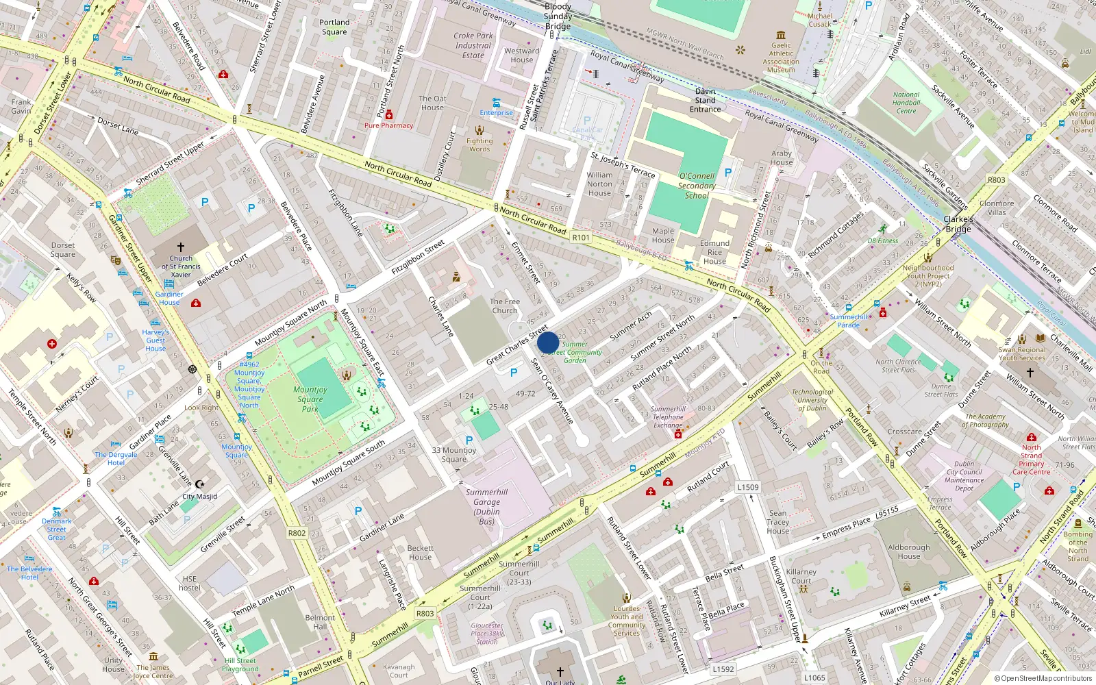Overhead map showing the location of 75 Russell House, 1 Charles Street Great, Dublin 1
