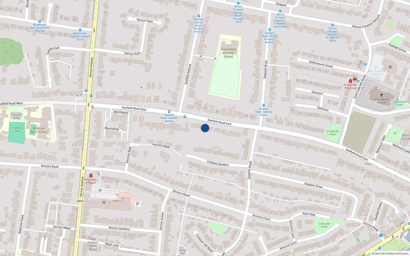 Overhead map showing the location of 75 Seafield Road East, Dublin 3