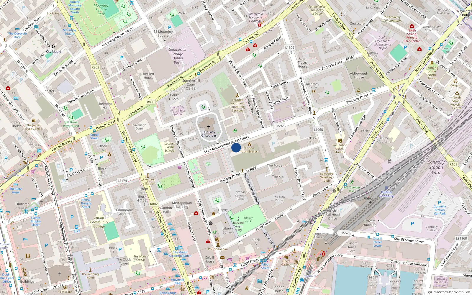 Overhead map showing the location of 75 Sean Macdermott St Lower, Dublin 1, Dublin