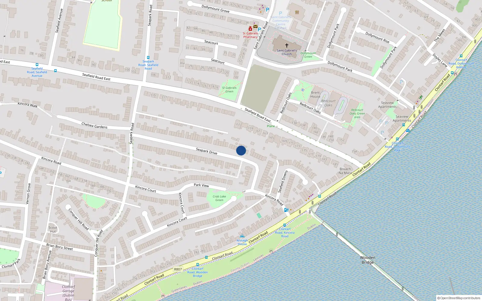 Overhead map showing the location of 75 Seapark Drive, Clontarf, Dublin 3