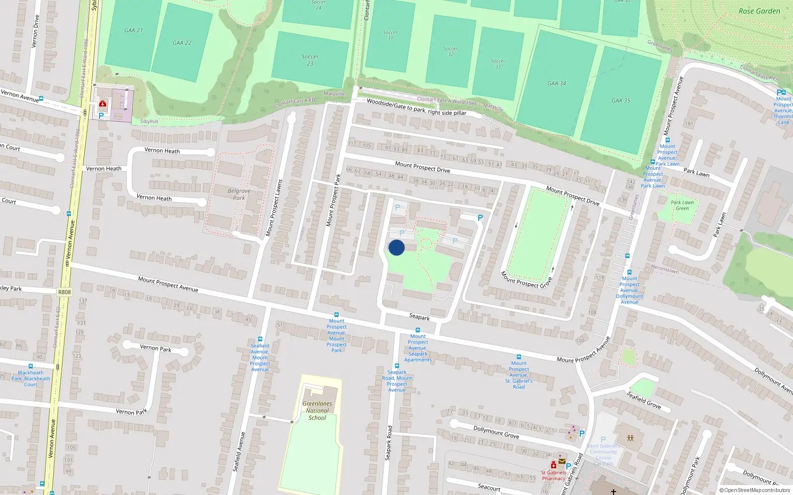 Overhead map showing the location of 75 Seapark, Mount Prospect Avenue, Clontarf