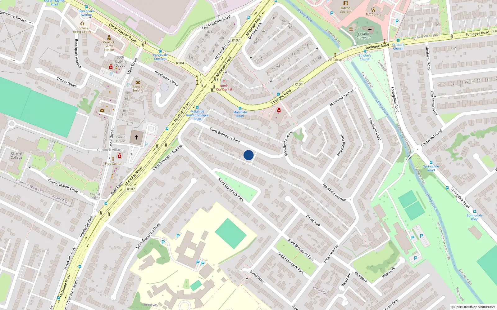 Overhead map showing the location of 75 St Brendans Avenue, Coolock, Dublin 5