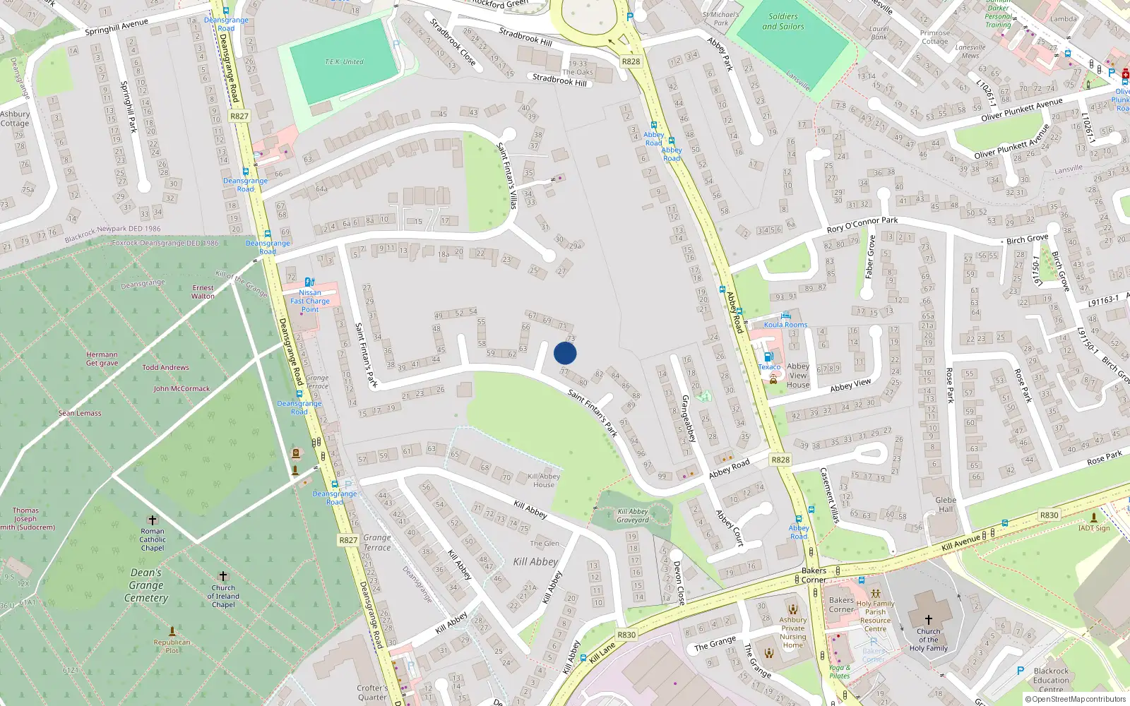 Overhead map showing the location of 75 Saint Fintan's Park, Blackrock