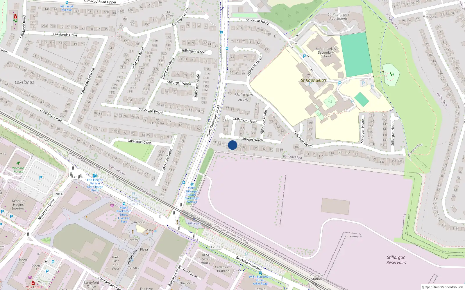 Overhead map showing the location of 75 Stillorgan Heath, Dublin