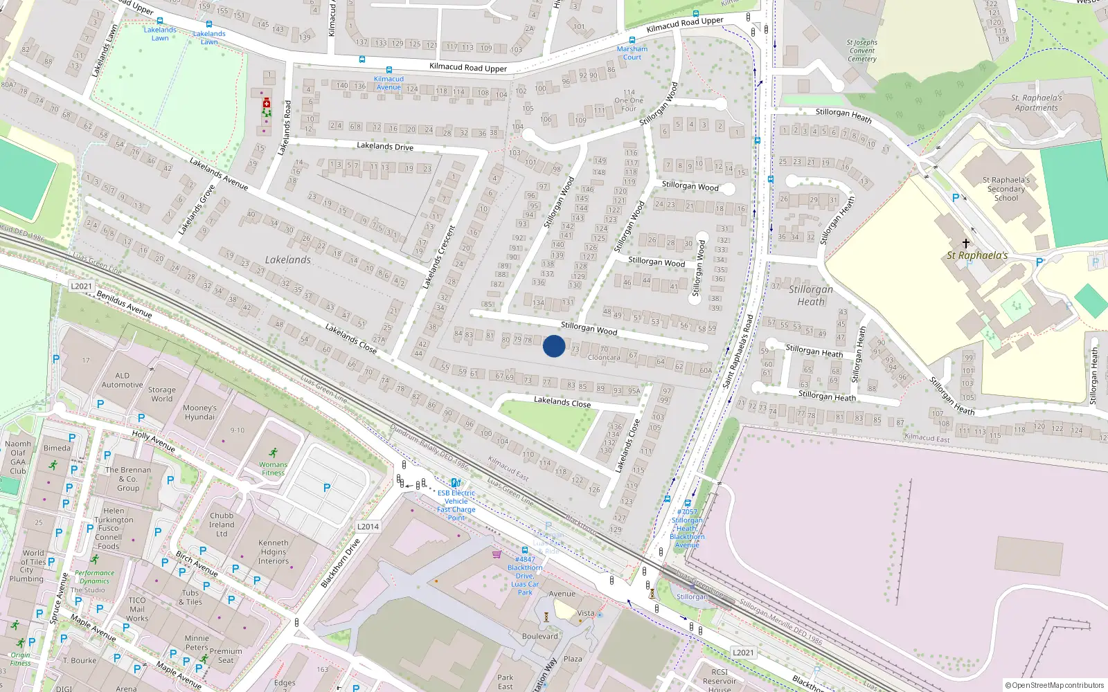 Overhead map showing the location of 75 Stillorgan Wood, Blackrock, Dublin
