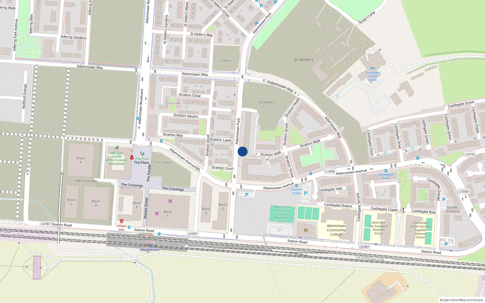 Overhead map showing the location of 75 Stratton Walk, Lucan