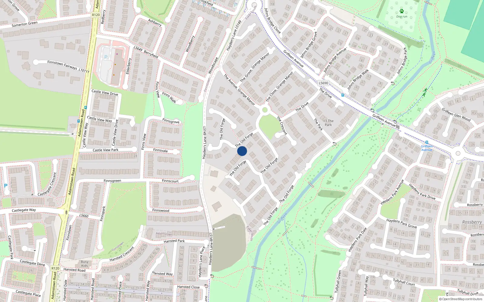 Overhead map showing the location of 75 the Old Forge, Lucan, County Dublin