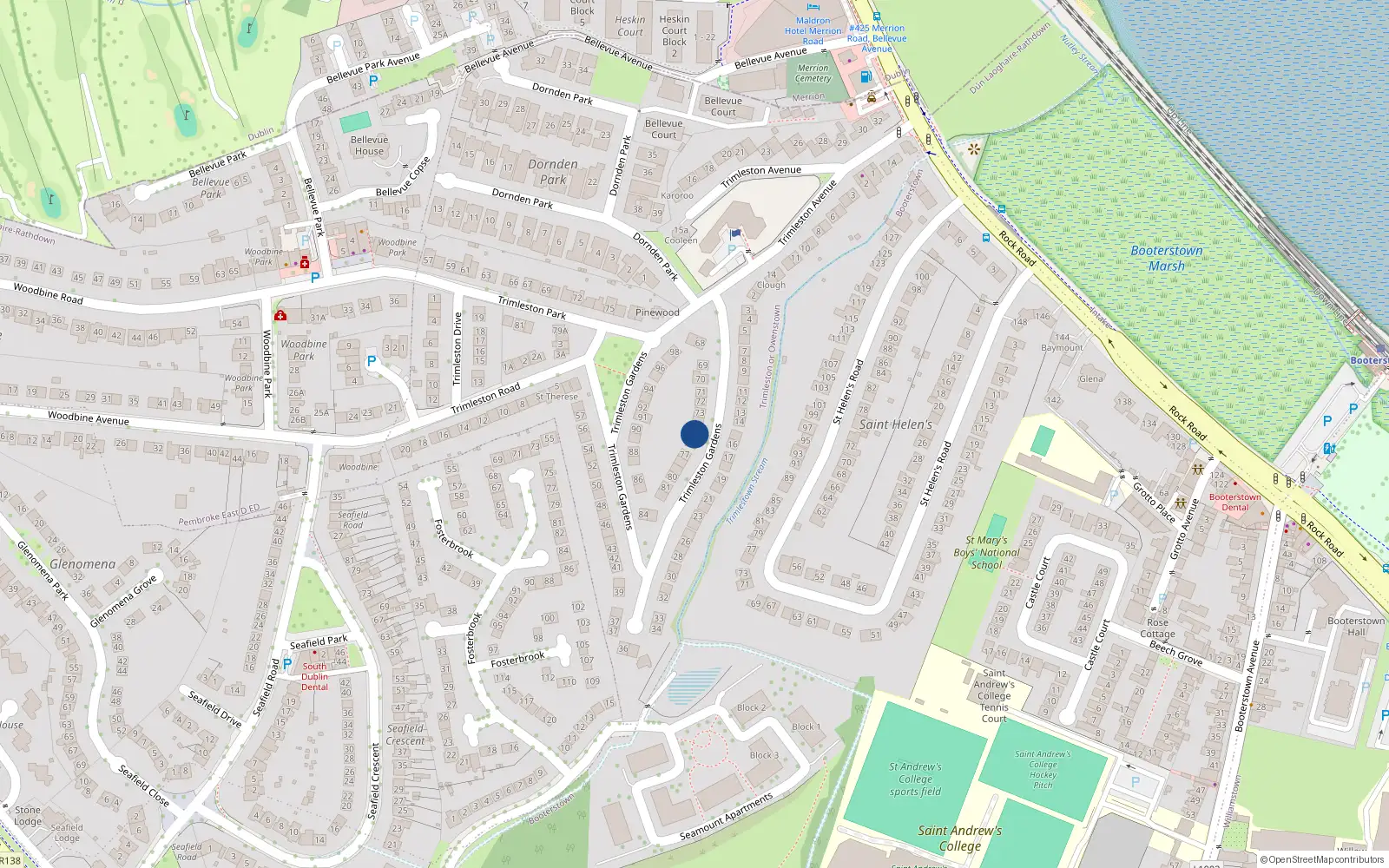 Overhead map showing the location of 75 Trimleston Gardens, Trimleston or Owenstown