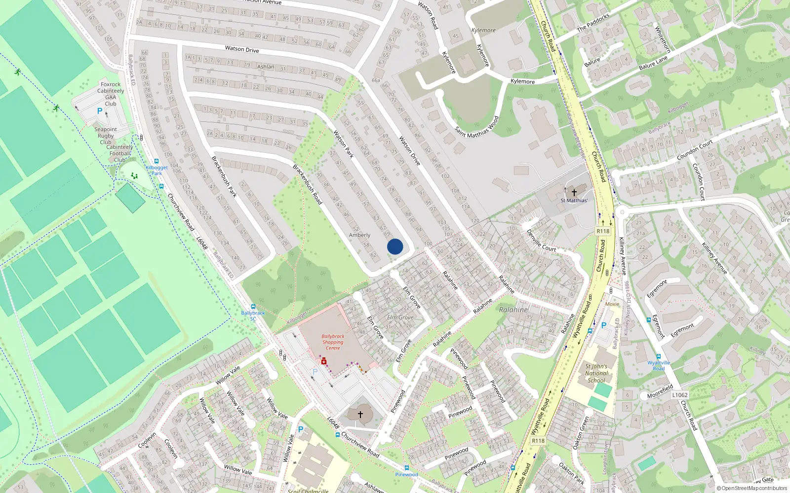 Overhead map showing the location of 75 Watson Park, Dublin