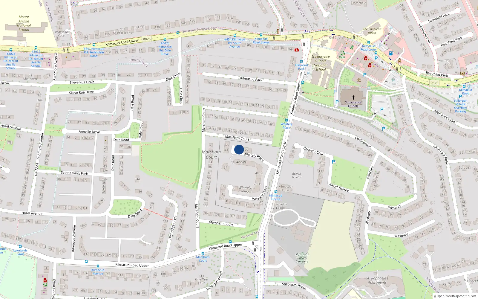 Overhead map showing the location of 75 Whately Place, Stillorgan
