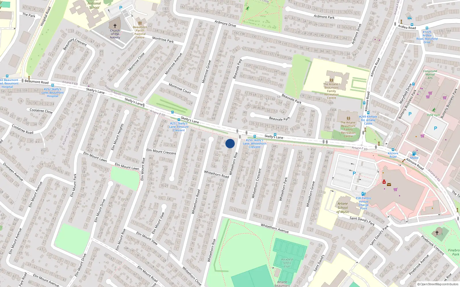 Overhead map showing the location of 75 Whitethorn Rise, Dublin 5