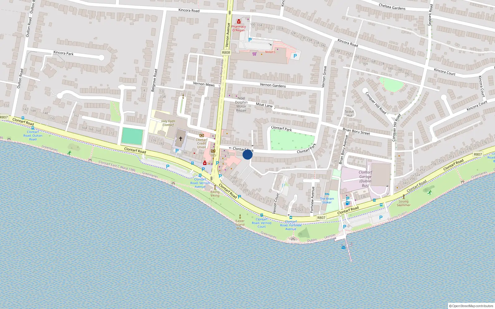 Overhead map showing the location of 75A Clontarf Park, Clontarf, Dublin 3