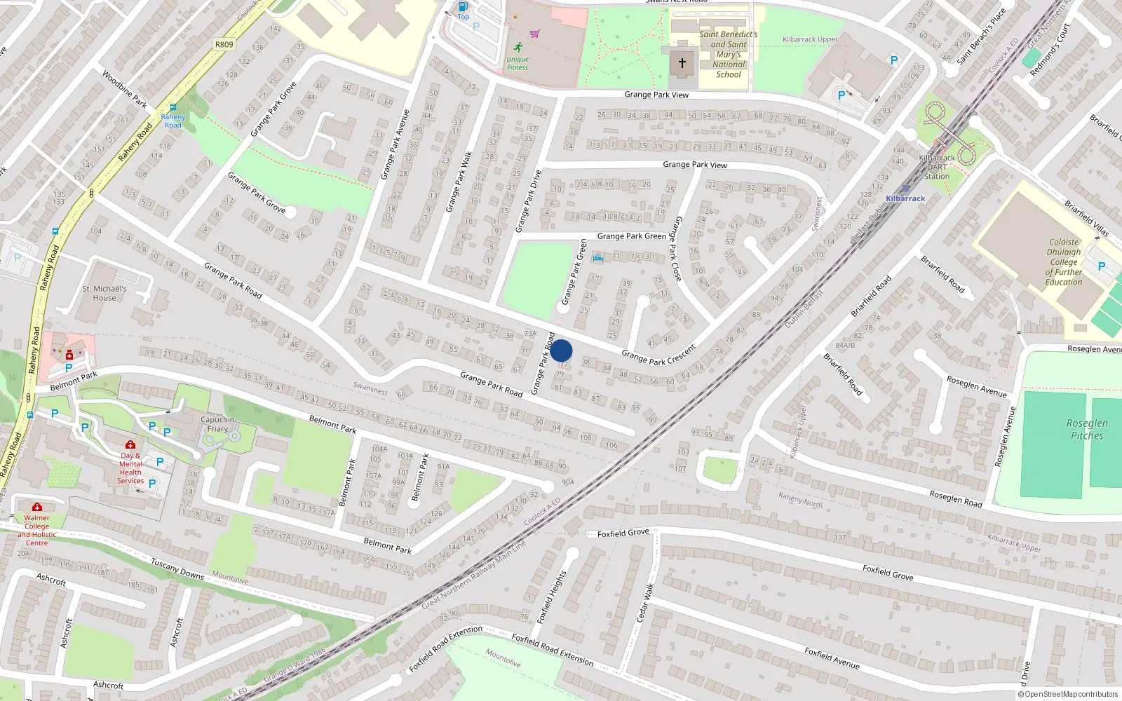 Overhead map showing the location of 75A Grange Park Road, Dublin 5