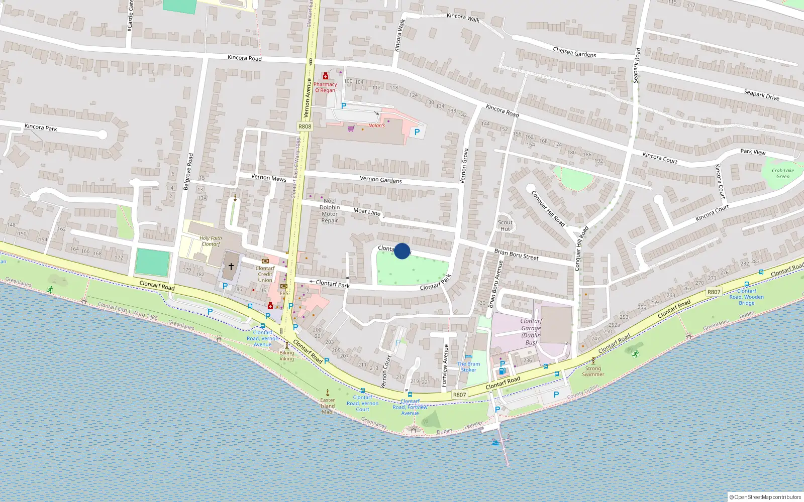 Overhead map showing the location of 75B Clontarf Park, Dublin 3