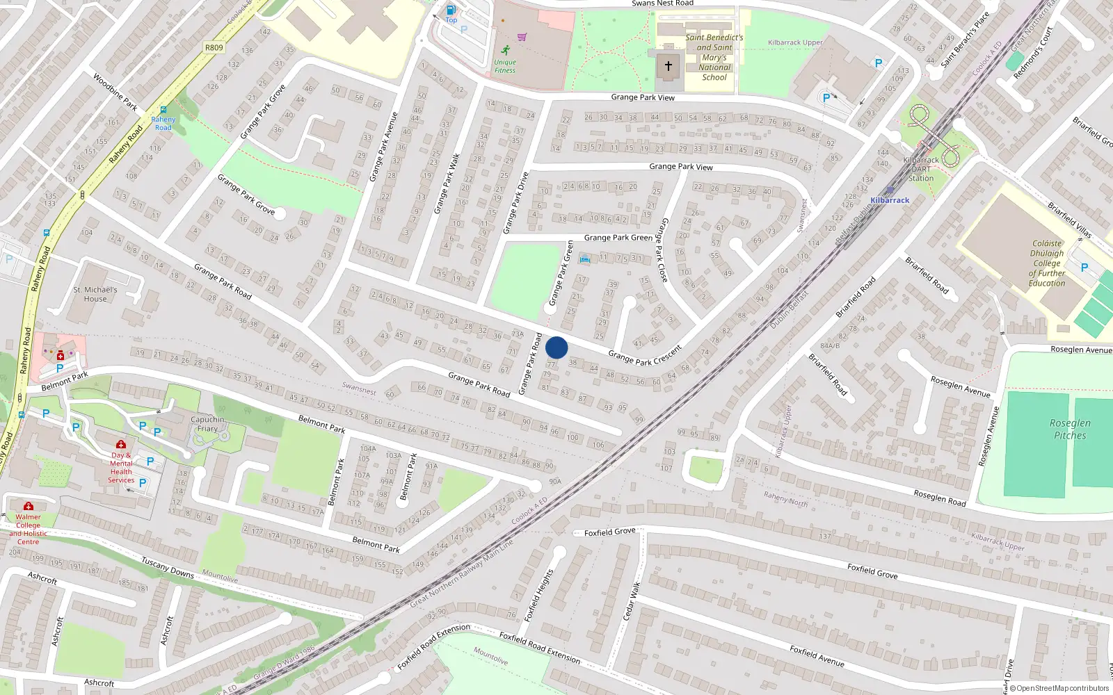 Overhead map showing the location of 75B Grange Park Road, Dublin 5