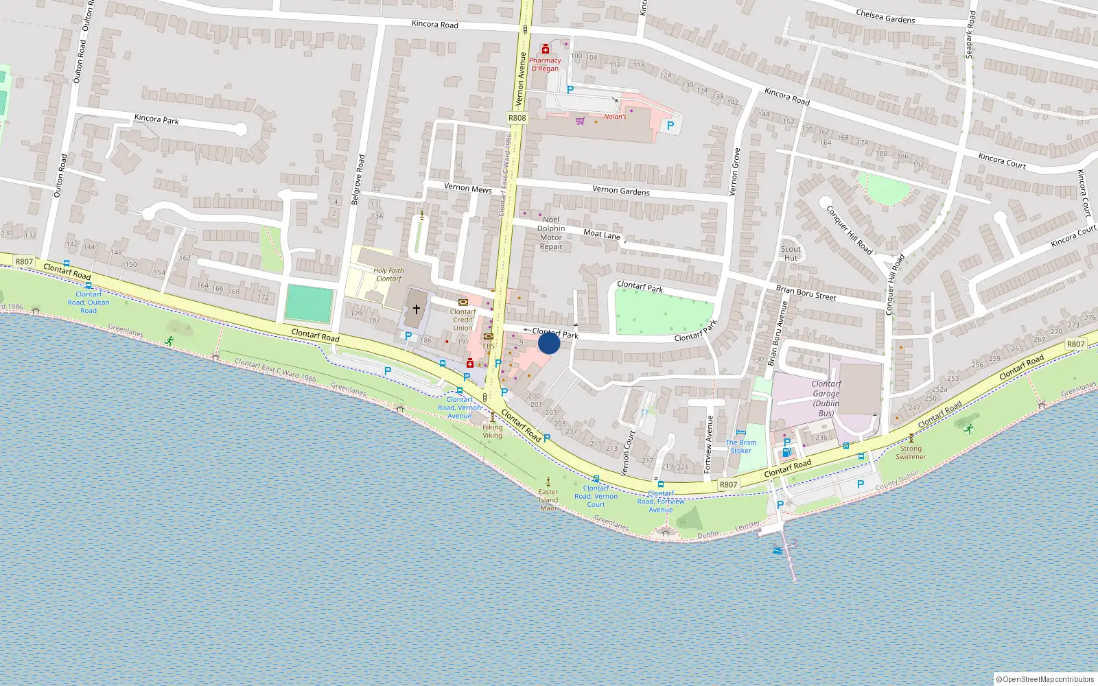 Overhead map showing the location of 75C Clontarf Park, Dublin 3
